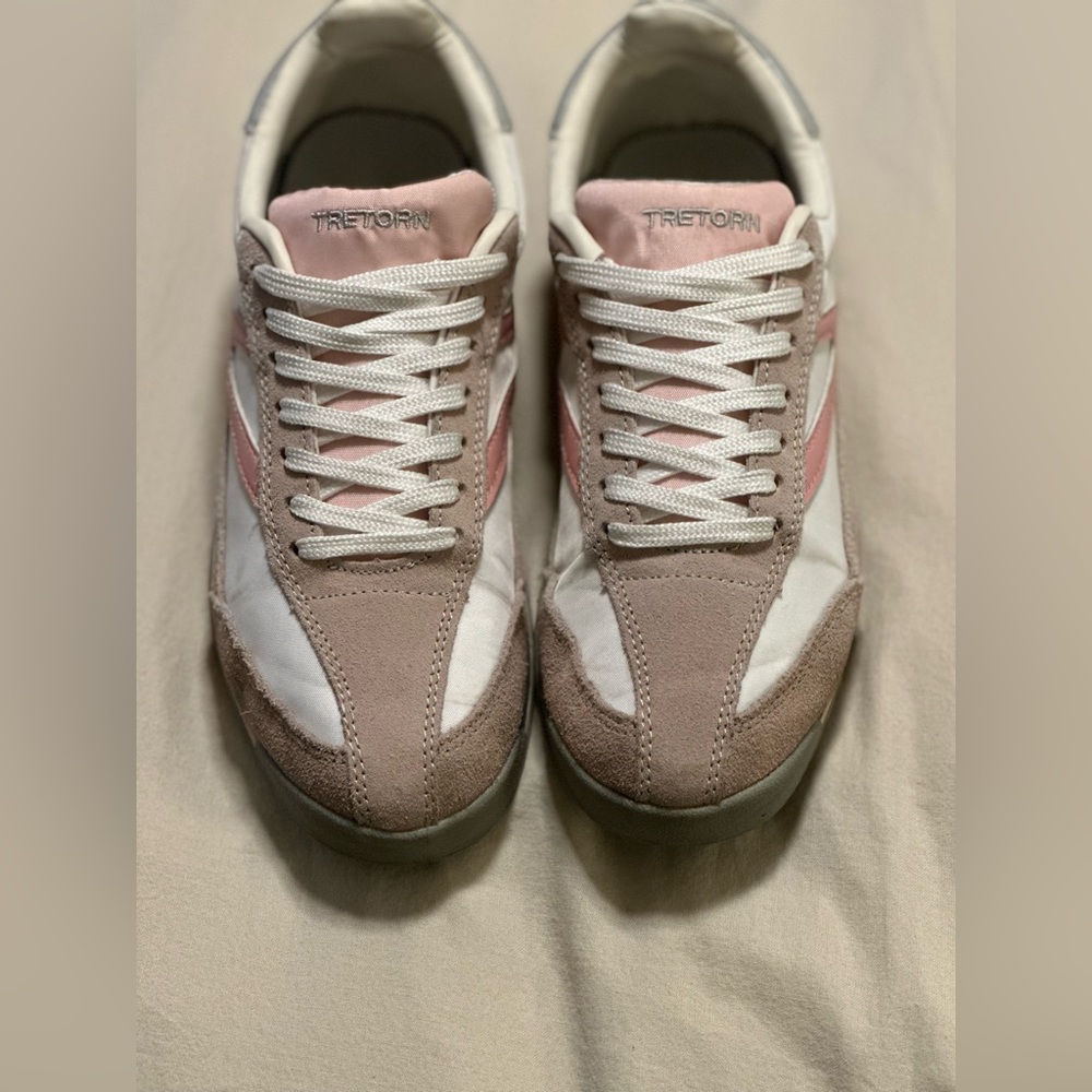 Tretorn Rawlings 2.0 pink white and gray retro sneakers Womens 7.5 - Picture 2 of 3